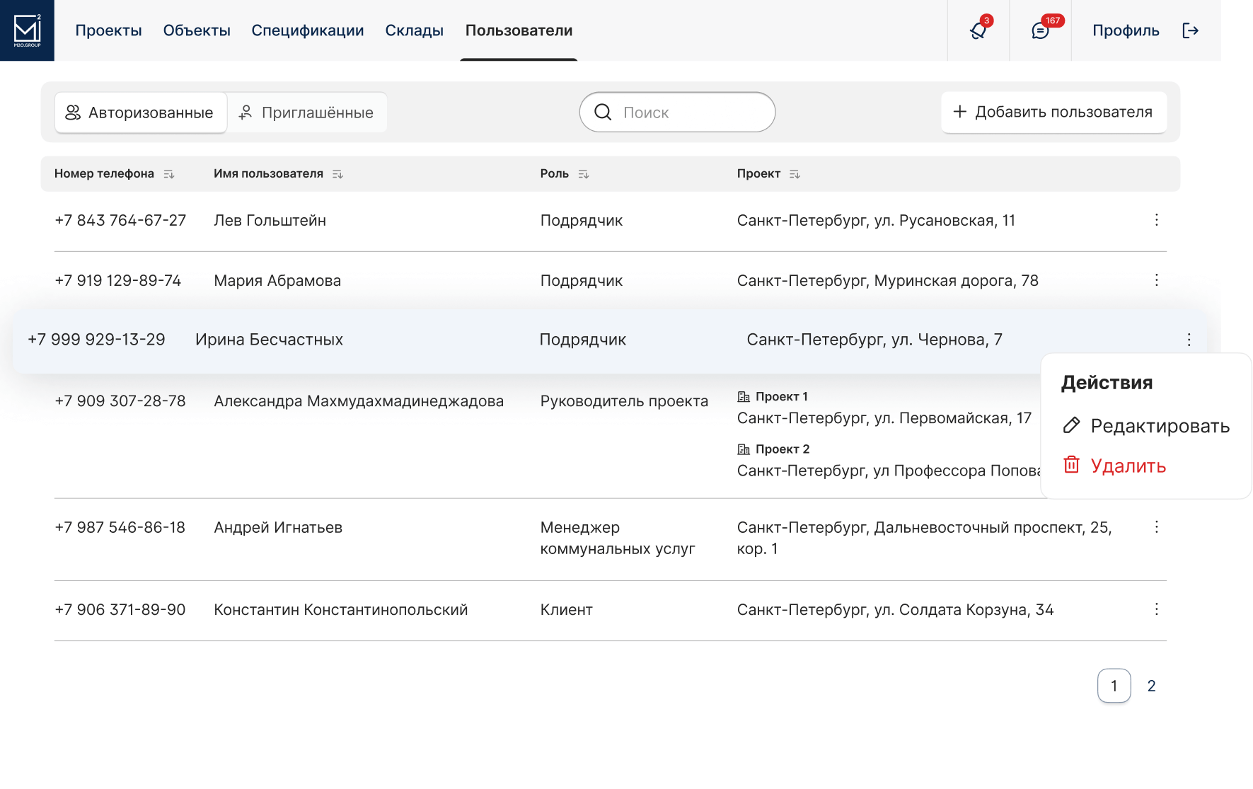 Process control via the admin panel.